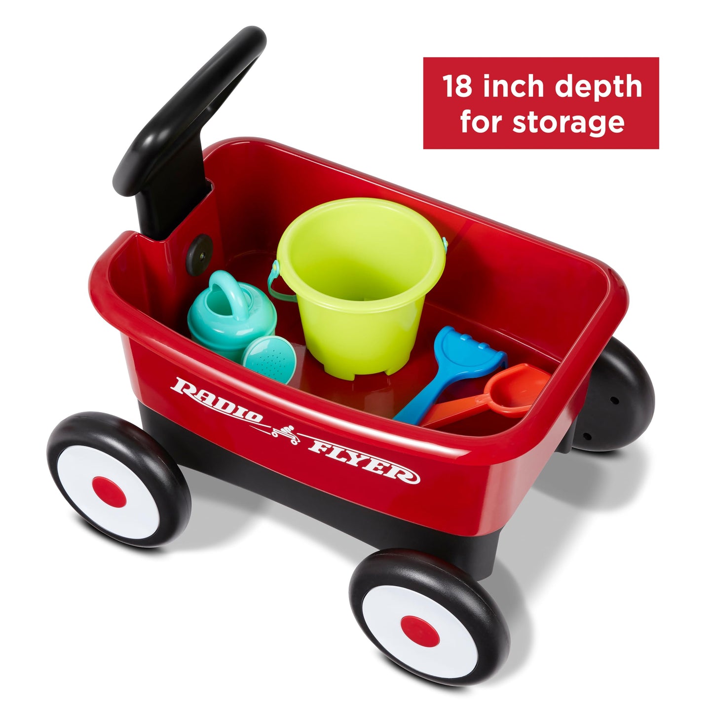 Radio Flyer Push & Pull Walker Wagon with Garden Tools, Red, for Kids 1-4 Years Old, Locking Handle for Stability, Baby Push Walker Converts to Pull Wagon, for Indoor & Outdoor Play