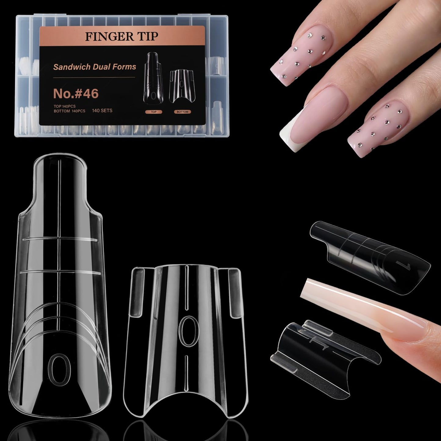 Vnjaoi 280 Pcs Original Sandwich Nails Dual Form with Guide Lines Short Coffin Nail Mold for Builder Gel Nail Extensions Art Design Salon DIY at Home
