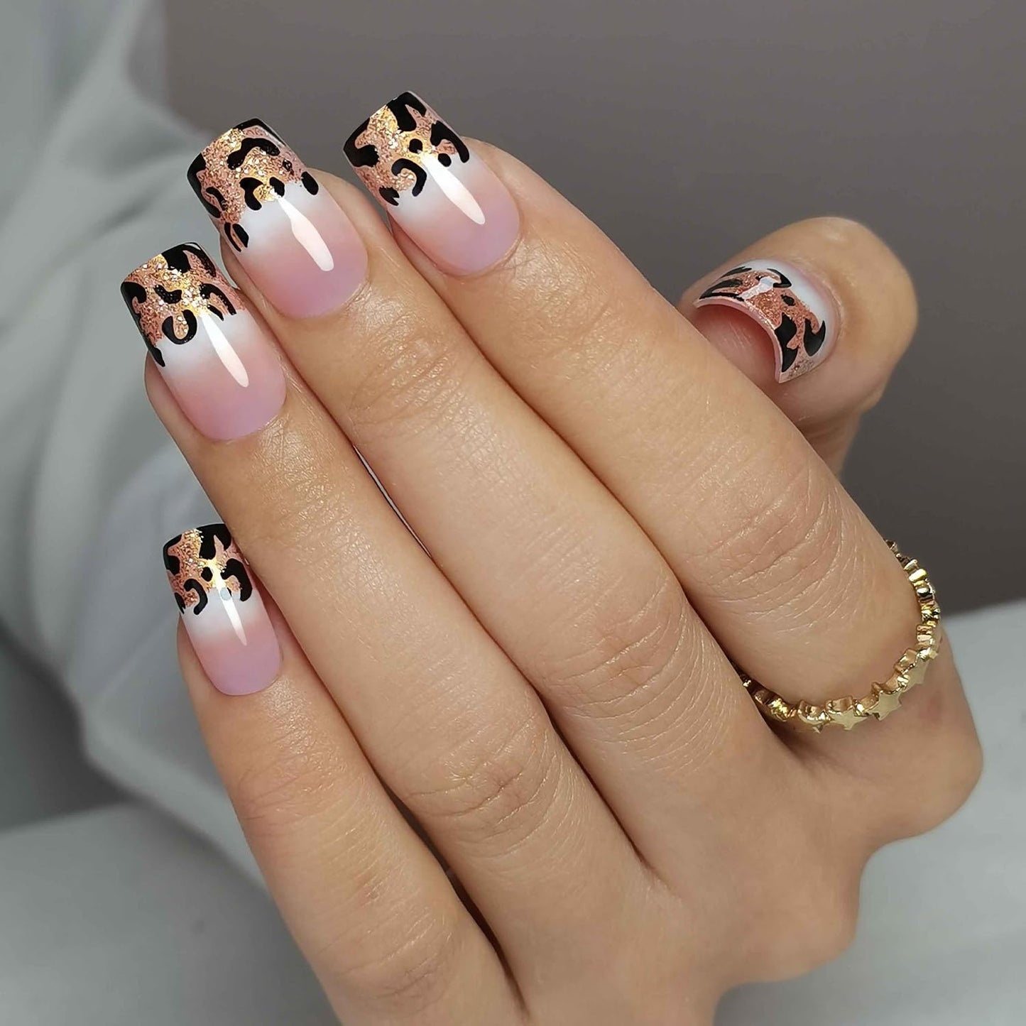 CurvLife Soft Gel Press on Nails Square Fake Nails with Design Full Cover False Nails for Women Reusable Nail Kit with Nail Glue Adhesive Tabs Nail File (leopard print, Long)