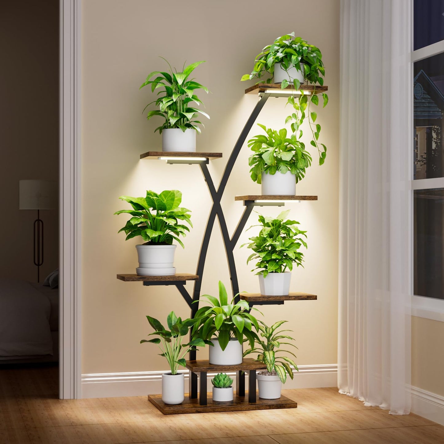 EVAWOO Plant Stand With Grow Lights - 7 Tiered Corner Shelf for Multiple Plants, 42" Metal Shelves, Flower Holder Display Rack for Indoor Home Patio Balcony