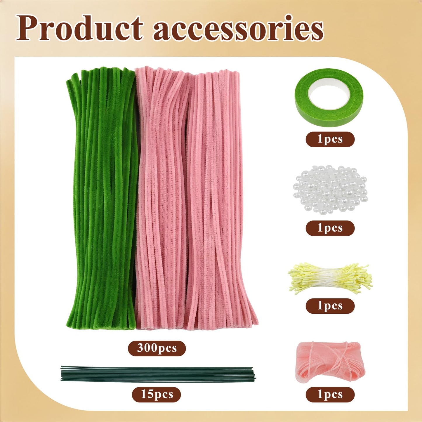 CHRORINE 320 Pcs Pipe Cleaners Bulk Pipe Cleaner Flower Kit Craft Supplies Soft and Flexible Creative Suitable for Art DIY Packaging and Decoration- Pink, Green
