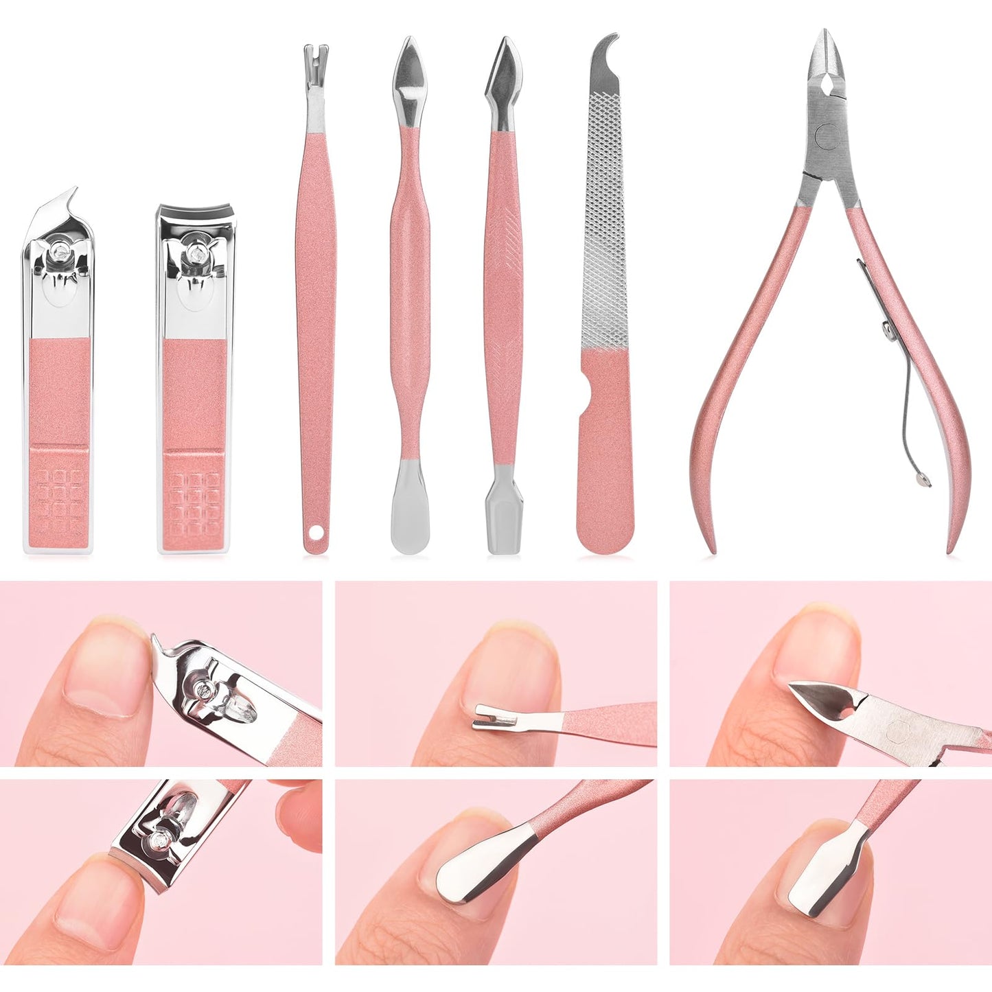 KADS Manicure Set 18 in 1 Professional Pedicure Set Nail scissors Grooming Clipper Kit with Leather Travel Case Pink