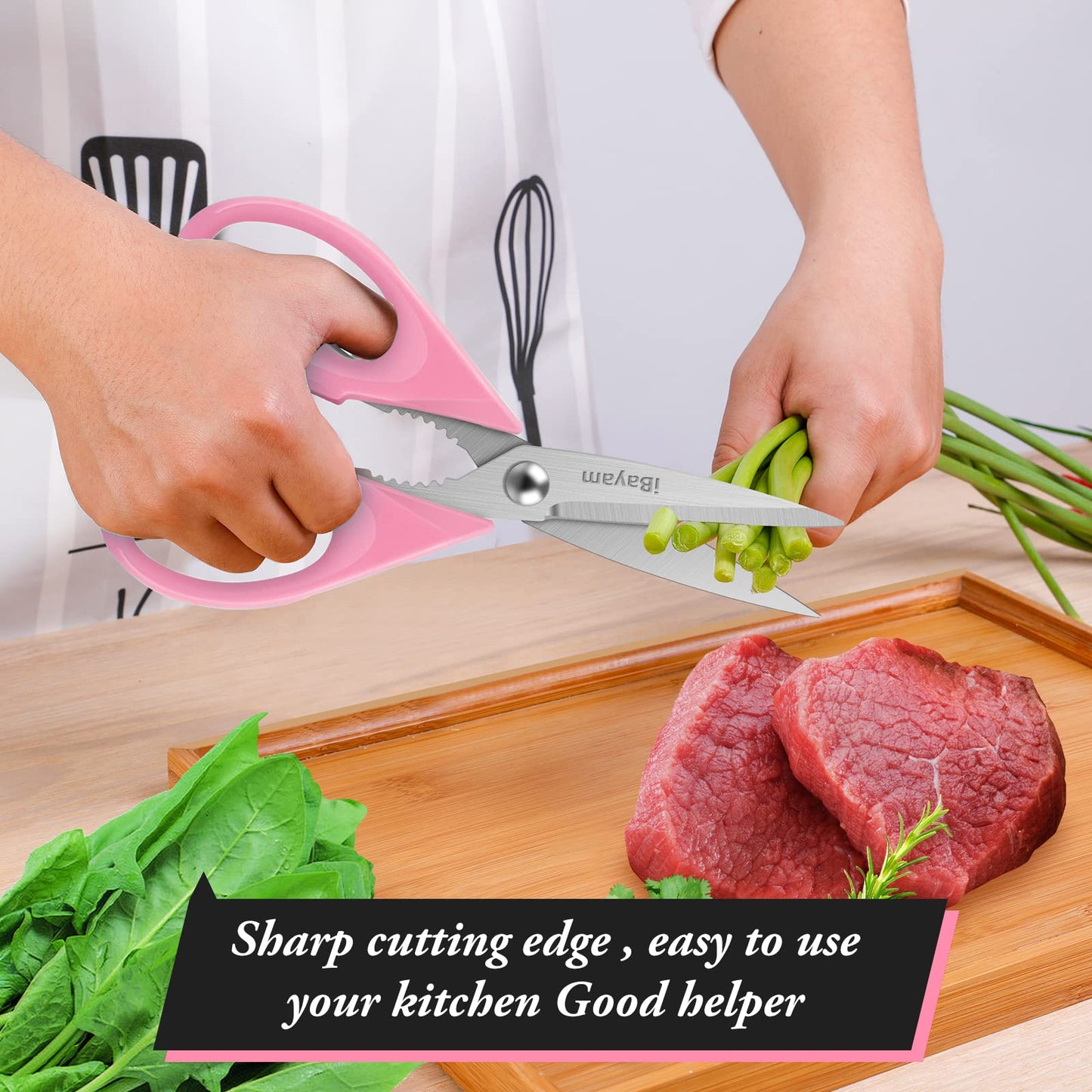 iBayam All Purpose 8.5" Cooking Scissors with Sheath, Pink Kitchen Gadgets for Women, Mom, Wife, Her