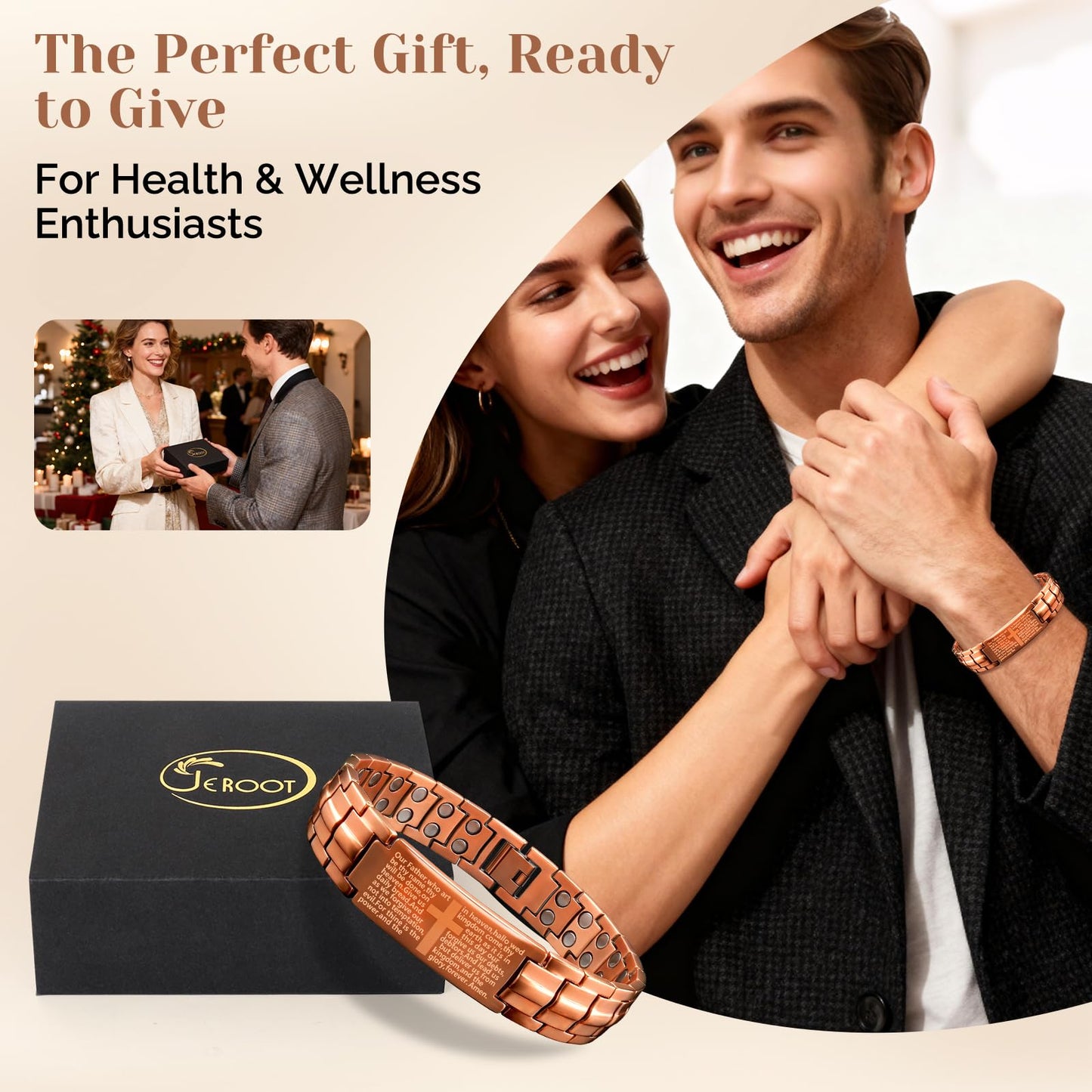 JEROOT Men's 99.99% Pure Copper Magnetic Bracelet, 3500 Gauss Magnets Adjustable with Sizing Tool