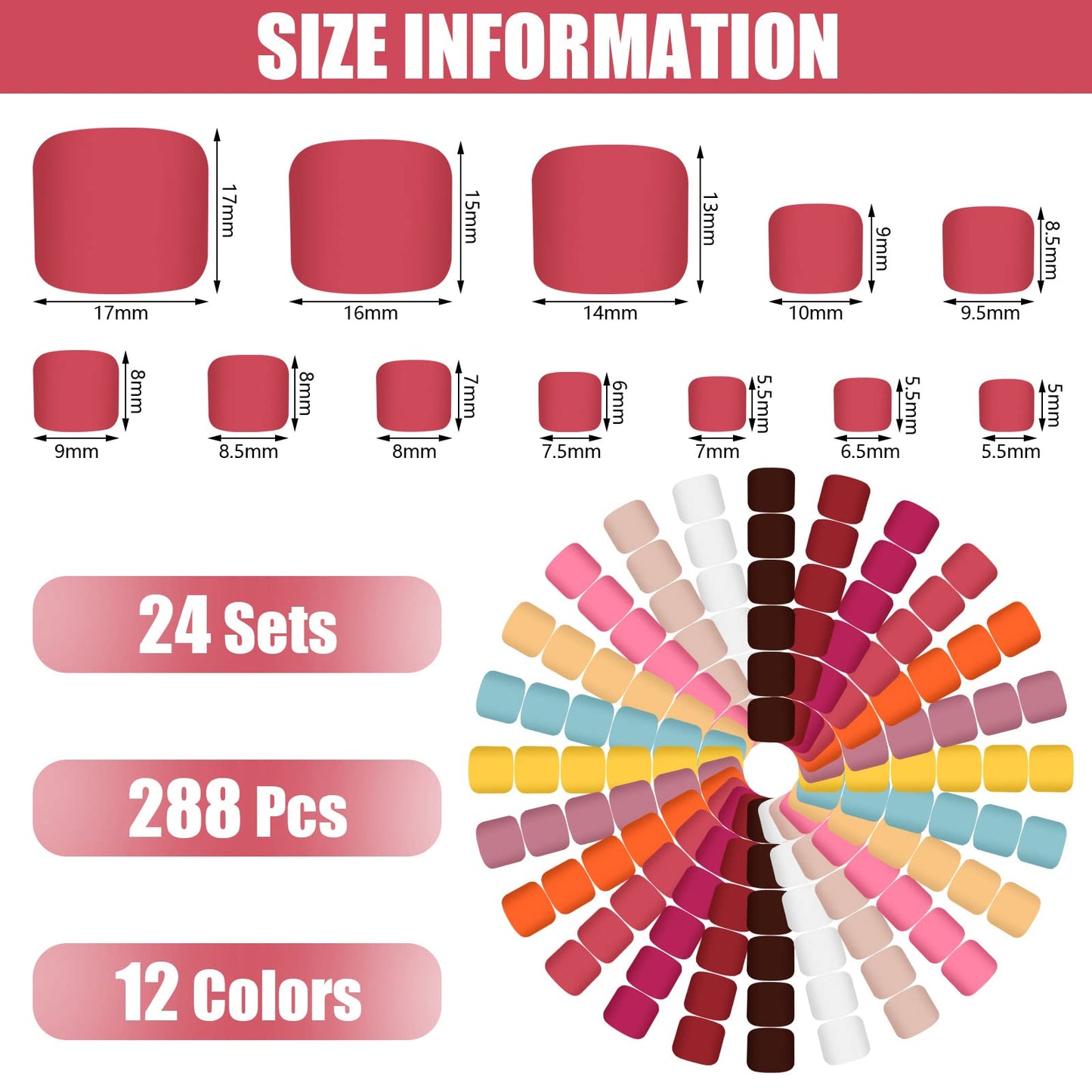 Maitys 336 Pieces 12 Sets Toenail Press on Fake Toe Nails Short Square False Glue on Solid Color Full Cover Press Nails Matte Fake Toenails for Women(Cute Colors)
