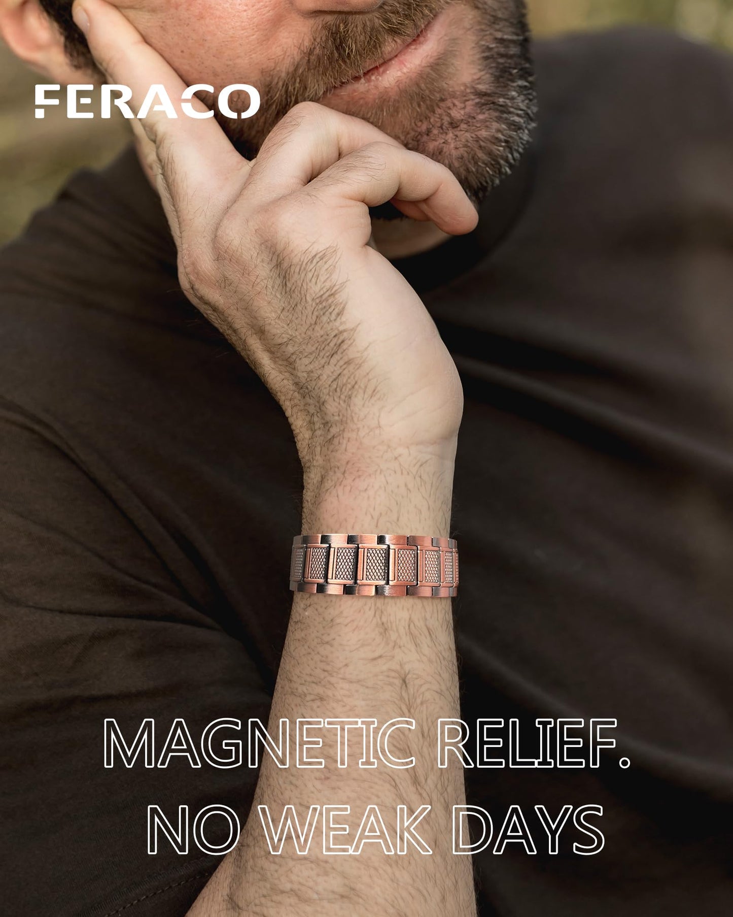 Feraco Copper Bracelet for Men, 3X Strength Magnetic Therapy Bracelet Copper Jewelry with Powerful 3800 Gauss Magnets