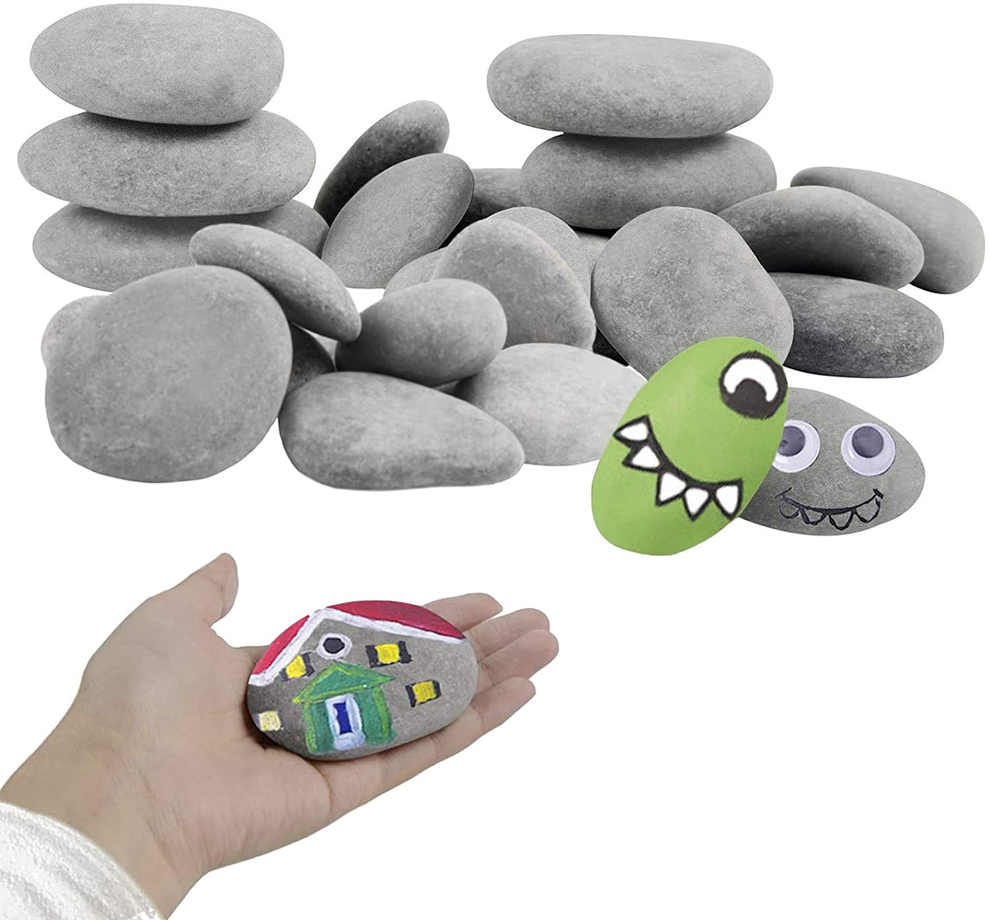 Simetufy 60pcs River Rocks for Painting Flat Smooth Stones for Arts DIY Kindness Rocks Craft Multiple Sizes