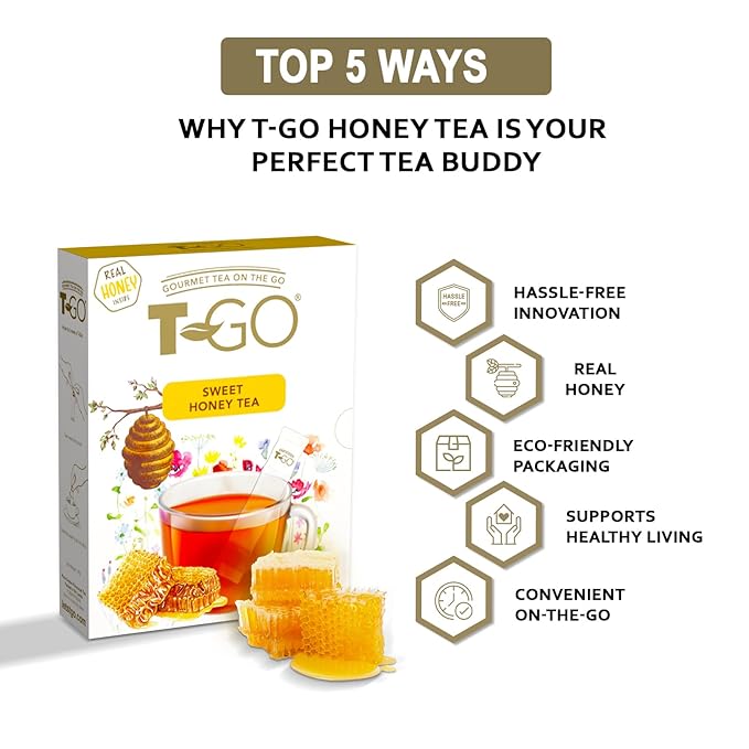 T-GO Sweet Honey Black Tea Organic Tea Bags Convenient Sticks Stirring Spoon Real Honey Packets for Immunity 15 Tea Sticks