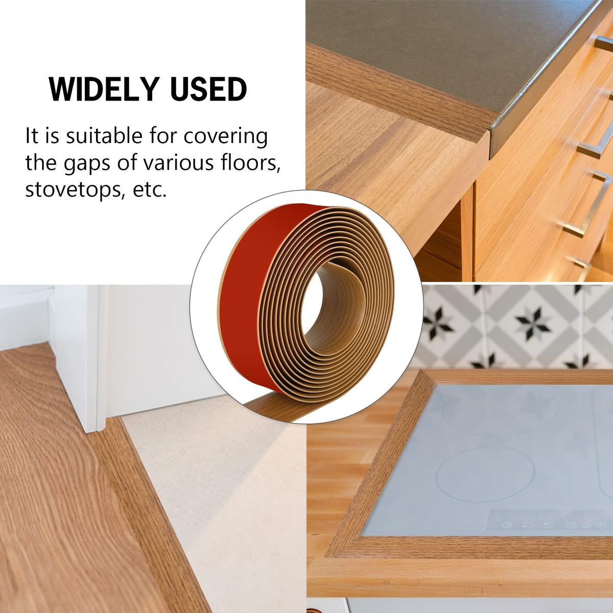 10Ft Floor Transition Strip Self Adhesive Vinyl Cover Floor Strip Flat Divider Transition Strip Wood Grain Design for Laminate Floor Gaps and Doorway Transitions (10 Foot)