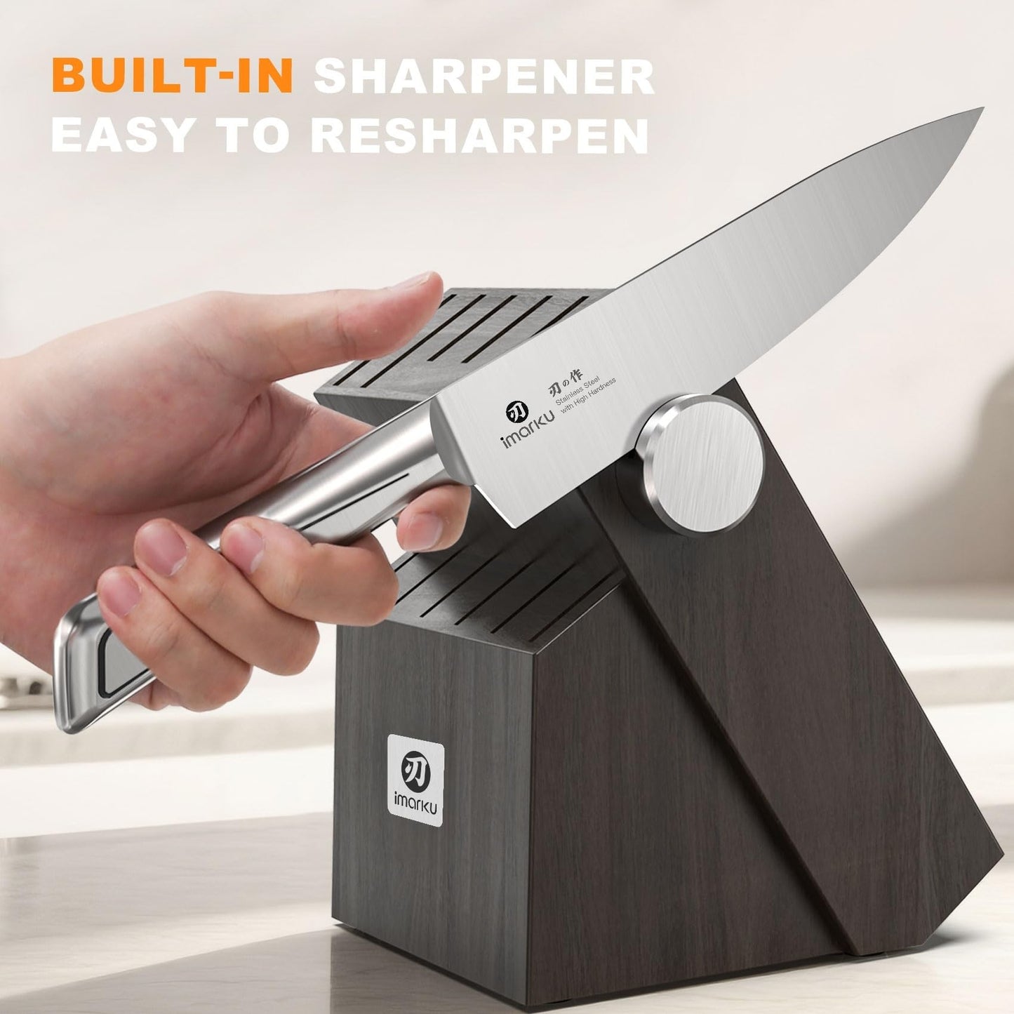 Knife Sets for Kitchen with Block imarku G14 Japanese Knife Set Stainless Steel Kitchen 14pcs, Built-in Sharpener, Sharp Knives with Non-slip Ergonomic Handle - Dishwasher Safe, Home Essential Gifts