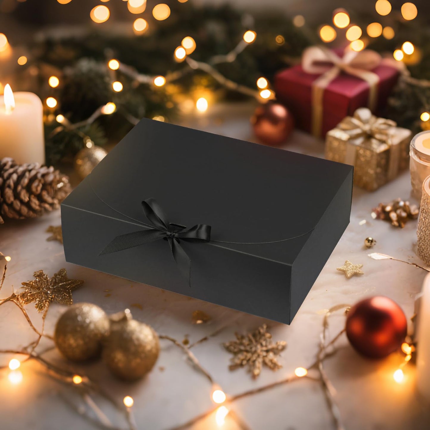 WLUSEAXI 10 Pack Black Gift Boxes with Lid, Bridesmaid Proposal Box with Cards and Envelopes Metal Pen Sticker for Groomsmen Proposal,Birthday,Wedding, Mother's Day 10.6×8×3.1 Inch