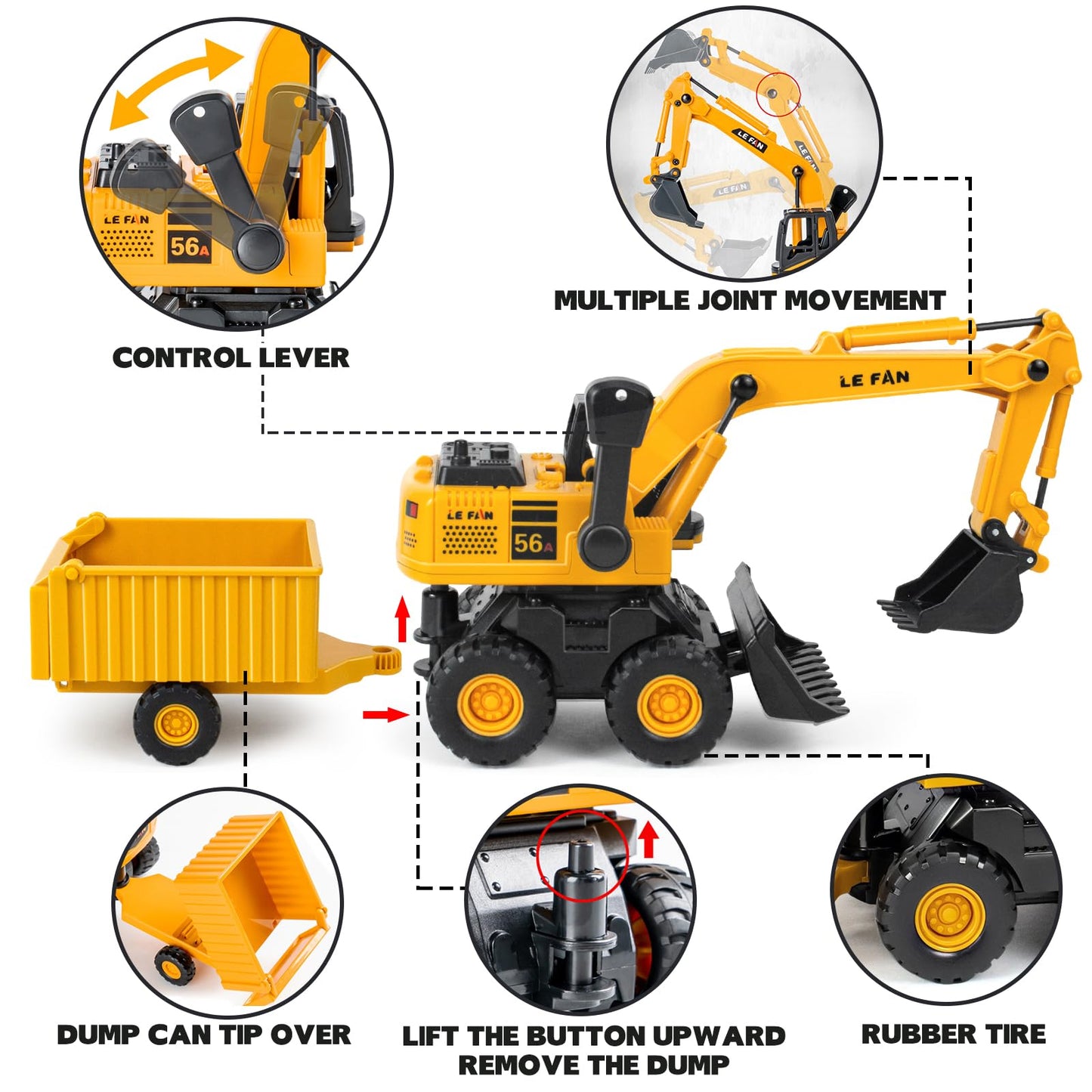 Kids Construction Toys for Boys - 3 in 1 Excavator, Crane and Dump Trucks with Road Signs for Toddlers Ages 3-5, Friction Power Construction Vehicles Model Car, Transport Truck Playset Birthday Gifts