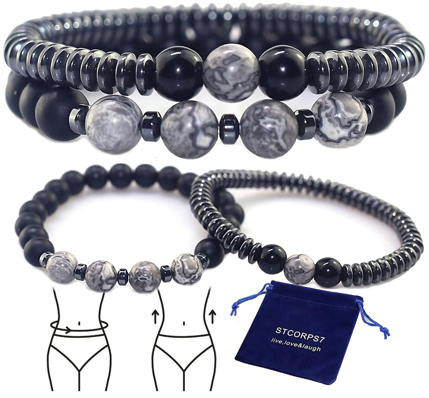STCORPS7 Hematite Magnetic Bracelet for Men & Women – Adjustable Magnetic Bead Jewelry Bracelet – Stylish Wellness Inspired Accessory
