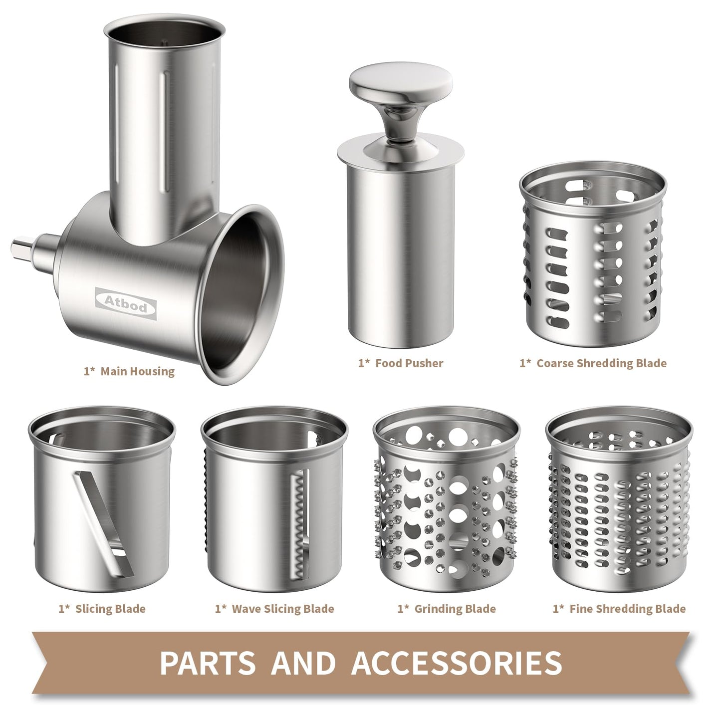 Stainless Steel Slicer Shredder Attachment for KitchenAid Stand Mixer, Cheese Grater Attachment for KitchenAid with 5 Blades, Dishwasher Safe