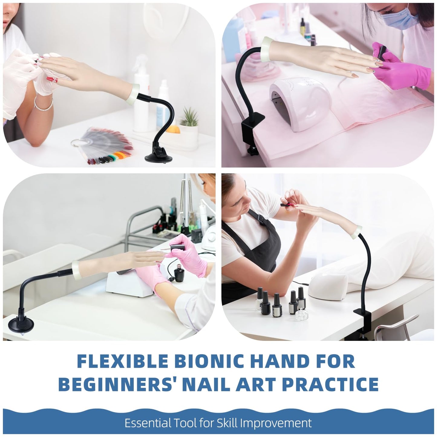 Practice Hand for Acrylic Nails, Flexible Bendable Fake Hand with Adjustable Stand, Nail Training Kit Mannequin Hand for Beginners & Nail Artists