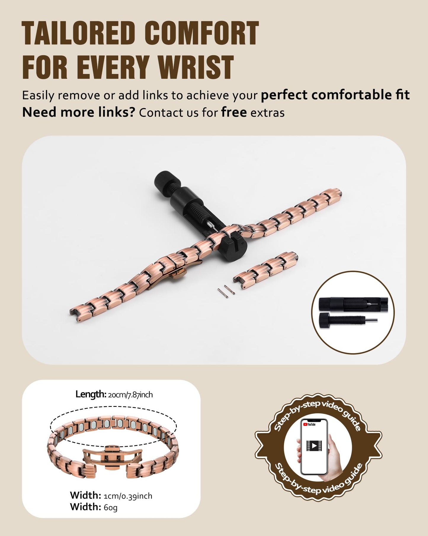 Jecanori 5X Strength Magnetic Copper Bracelet for Women —Updated 5,000 Gauss Ellipse Magnets — Premium Butterfly Clasp & Adjustable Length