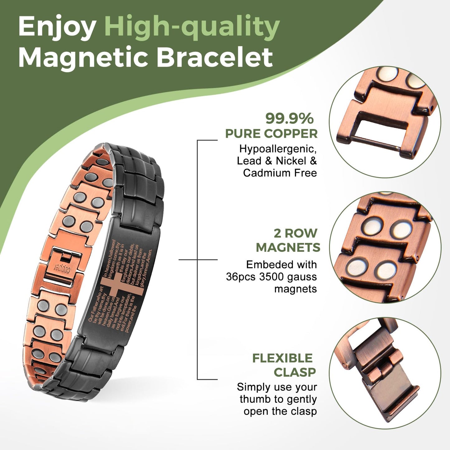 MagEnergy Men's Copper Magnetic Bracelet,99.9% Solid Copper Bracelets with Double-Row Strong Magnets,Adjustable with Sizing Tool Jewelry Box