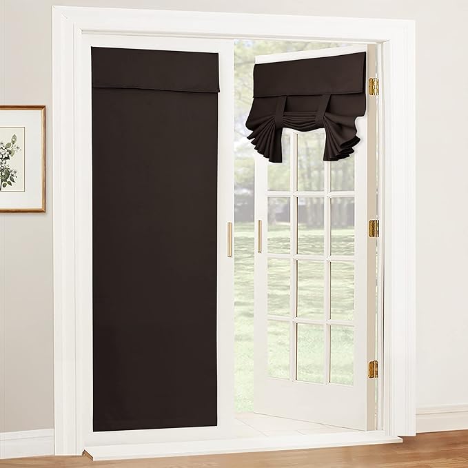 RYB HOME 80 inch Tricia Door Window Blinds/Shades, Thermal Insulated Light Block Energy Efficient French Door Curtain Tie up Shades, 26 inch x 80 inches, Brown