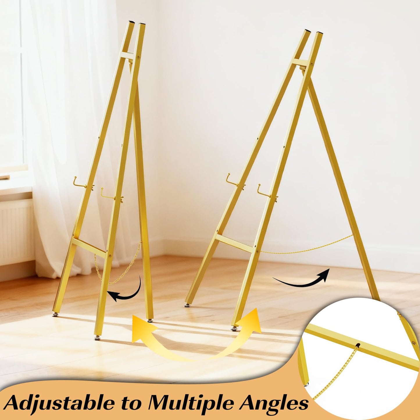 Gold Easel Stand for Sign, Heavy Duty Metal Display Easel with Adjustable Chain, Art Easel for Painting, Wedding Sign, Posters & Commercial Display