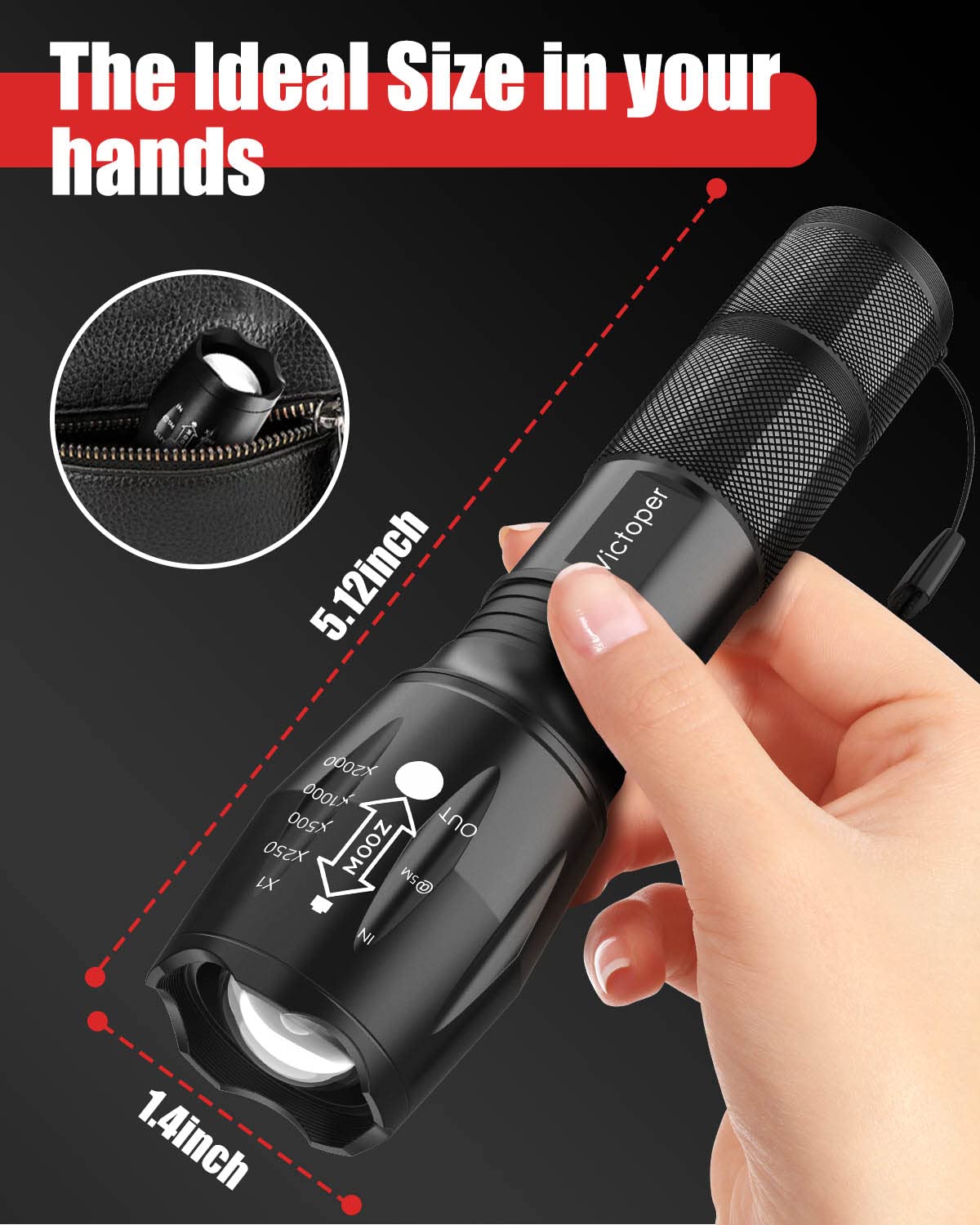 Victoper LED Flashlight 2 Pack, Bright Tactical Torch High Lumens with 5 Modes, Waterproof Zoomable Flash Light for Outdoor, Birthday Gifts for Men, Dorm Room Hiking Camping Essentials Gear for Guys
