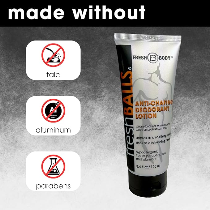 Fresh BALLS Lotion - Anti-Chafing Men's Soothing Cream to Powder Deodorant and Hygiene for Groin Area, 3.4 fl oz (Pack of 3)
