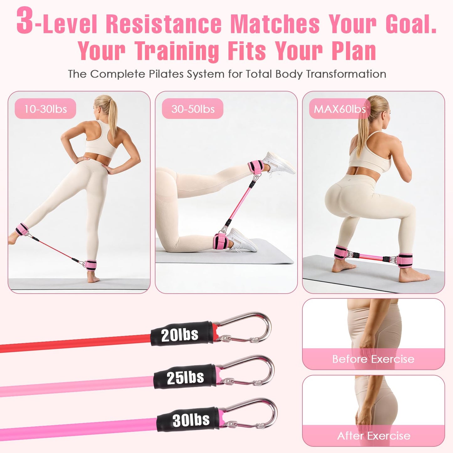 Pilates Kit, Pilates Equipment for Home Workouts, Home Pilates Essentials Kit for Women with Pilates Ring and Ball Set, Socks, ankle resistance bands with cuffs, Resistance Band and Massage ball