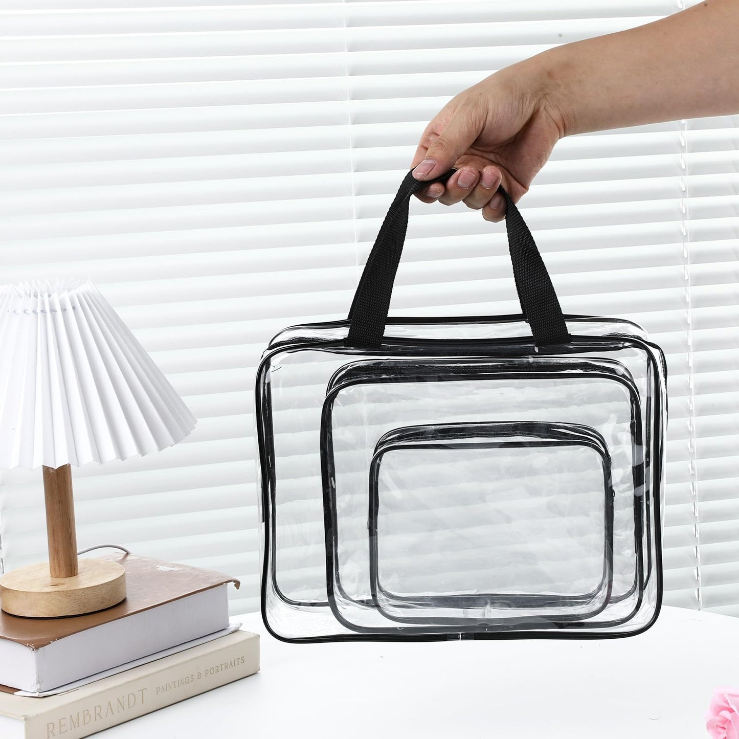 AOZUO 12 Pack Clear Makeup Bags, PVC Clear Pouches with Zipper TSA Approved Waterproof Storage Bags Multipurpose Pouch with Handle for Suitcase Pants Cashmere Sweaters Shirts Dress Storage