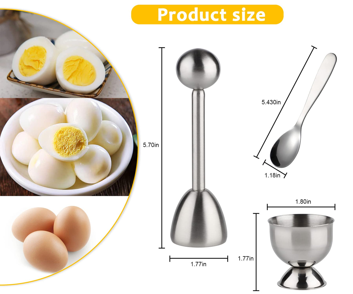 Egg Cups for Soft Boiled Eggs Holder - Egg Cracker Topper Tool Set Includes 4 Egg Cups, 4 Egg Spoons, 1 Egg Cracker Topper Perfect Egg Cutter Tool for Breakfast