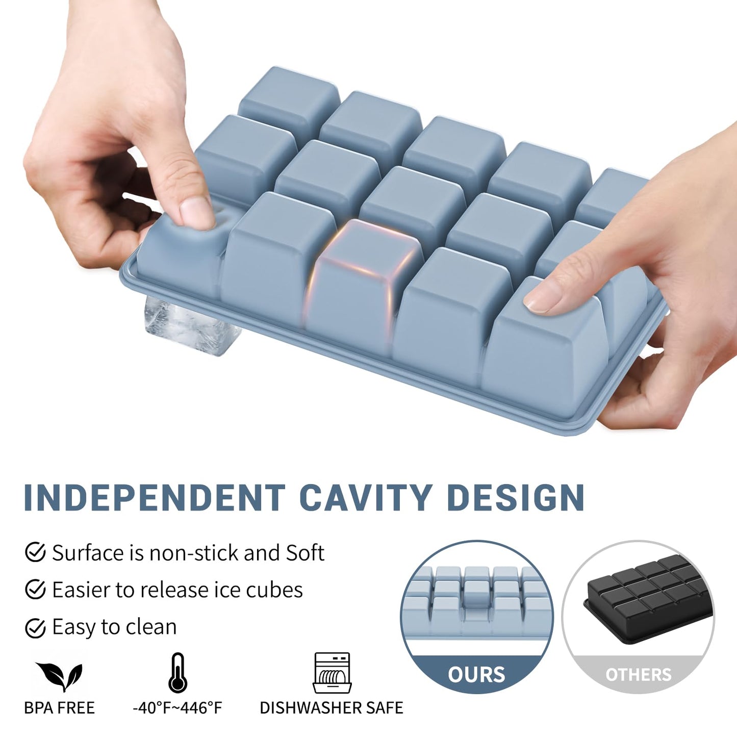 Silicone Ice Cube Tray 3 Pack - EASY RELEASE ice cube tray with lid, BPA Free Ice Cubes Trays for Freezer,ice cube mold for Cocktail,Whiskey (Blue+Pink+Green)