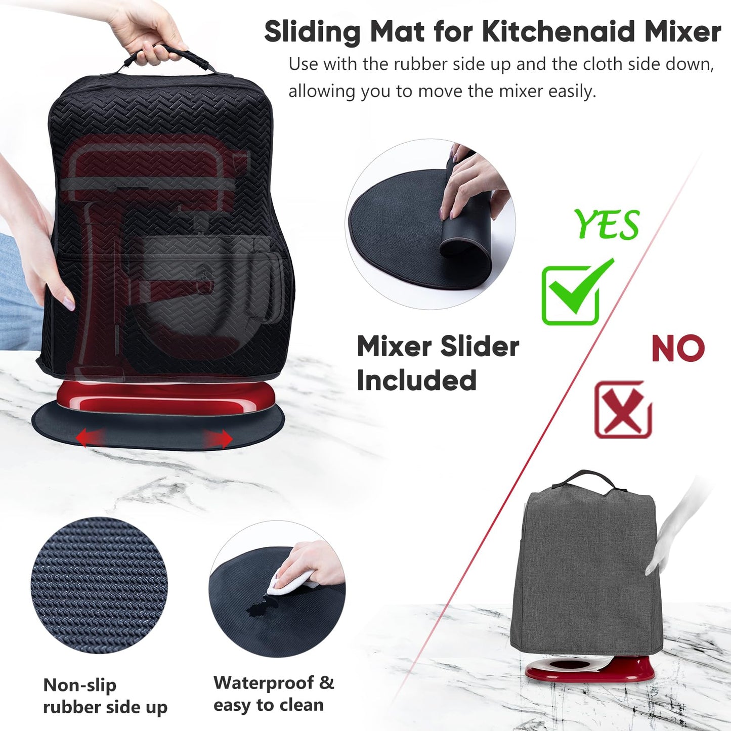 BAGSPRITE Stretchy Stand Mixer Cover with Appliance Slider– Washable Applicance Cover Compatible with KitchenAid Mixer 6/7/8 Quart – Dust Cover with Pockets for KitchenAid Accessories and Attachments