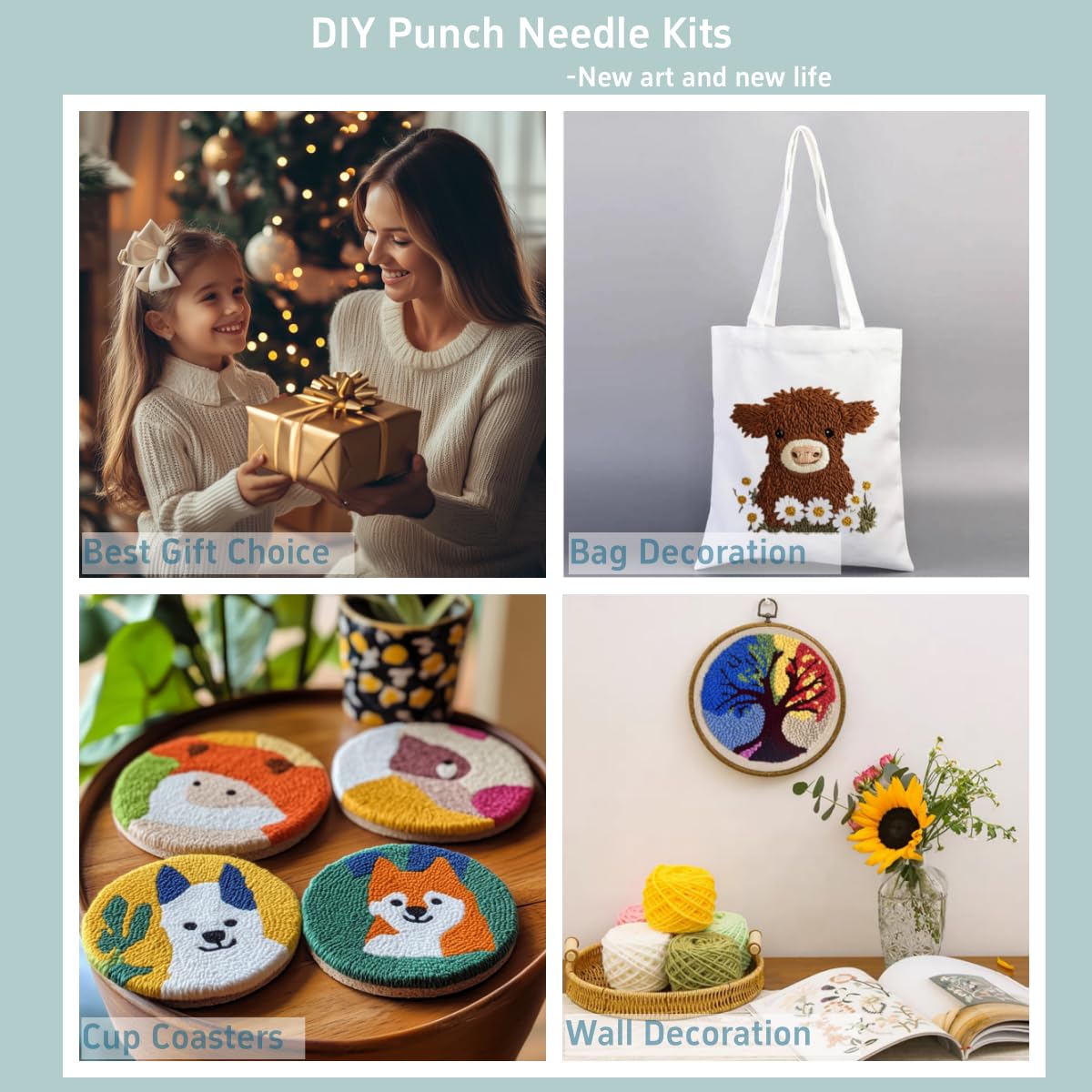 Punch Needle Kits Rabbit in Flowers Embroidery Starter Set with Hoop Easy for Beginners DIY Stress Relief Handmade Craft Hobby and Home Decor 20x20cm-2