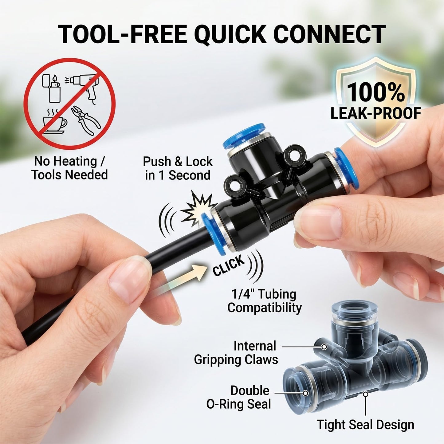 2026-Upgrade 100Ft 1/4" Drip Irrigation System,Garden Watering Kit with 20Pcs 360° Adjustable Copper Nozzles,Automatic Atomizing Sprinkler,DIY for Outdoor,Lawn,Greenhouse,Raised Beds (100FT/20pcs)