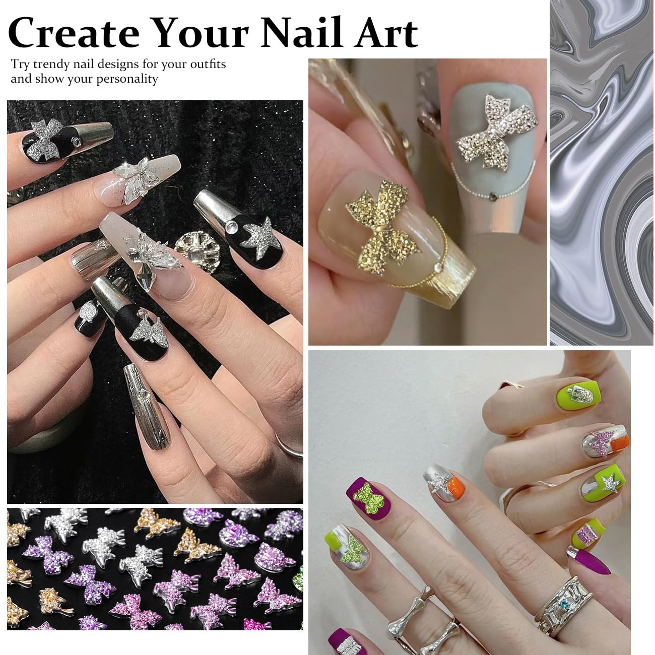 3D Mix Assorted Nail Charms Acrylic Multi Cute Hollow Candy Jewelry Nail Supplies for Nail Art Design DIY Crafts Accessories