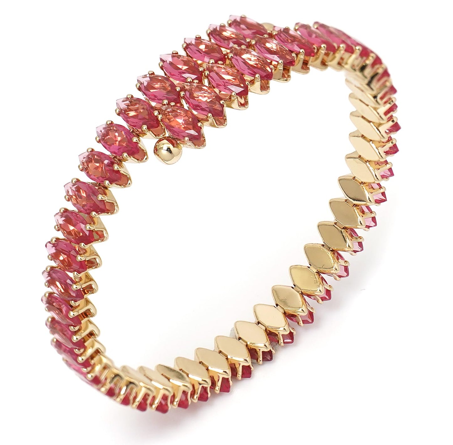 Wovanoo Rhinestone Cuff Bracelet Cubic Zirconia Tennis Bracelets Open Adjustable Elastic Bangle for Women Gold Rose Red