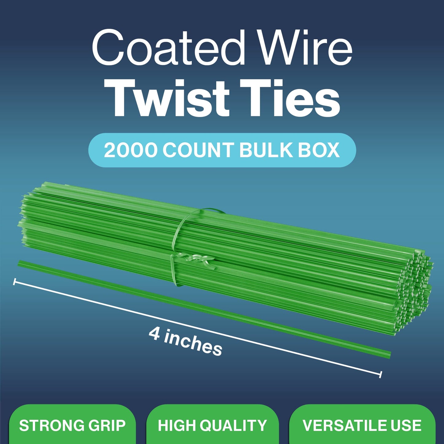 Green Twist Ties for Bags | Bulk 2000 Pack with Dispenser Box | 4" Coated Wire Ties Reusable Bread Twisty Ties for Plastic Bags