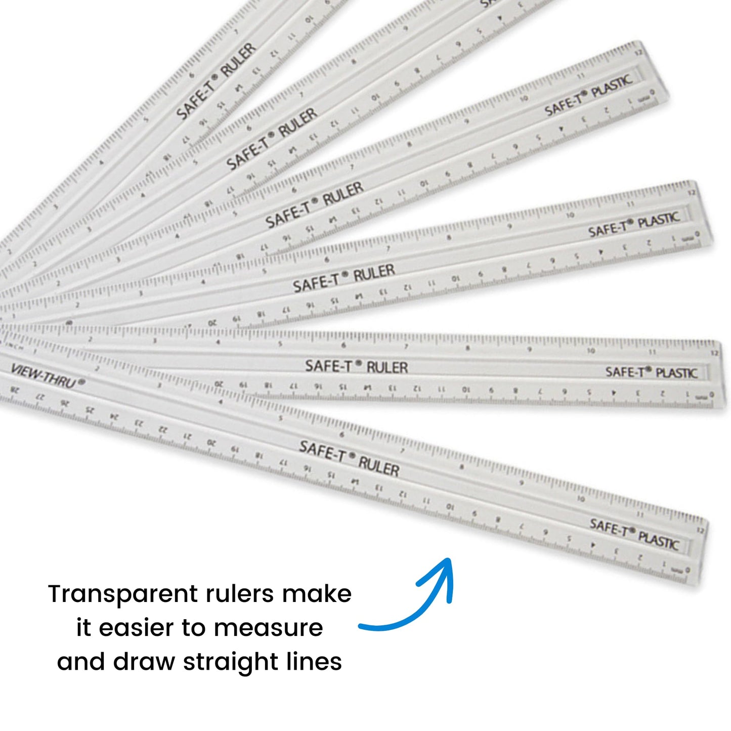 hand2mind Clear 12” Safe-T Plastic Ruler Set, Safety Ruler with Inches, Centimeters, and Millimeters, Semi-Flexible Ruler for Kids, Rulers Bulk for Classroom, School Supplies for Teachers (Set of 24)