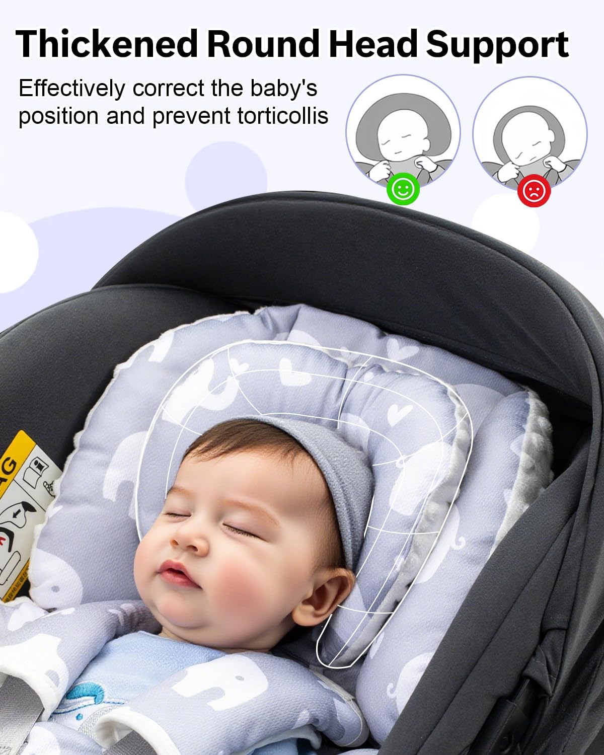 Baby Car Seat Head Support with Extra Headrest, Adjustable Infant Car Seat Insert with Shoulder Pads Set, Breathable Mink Dot Carseat Cushion for Newborn, Fits for Stroller, Baby Swing, Bouncer