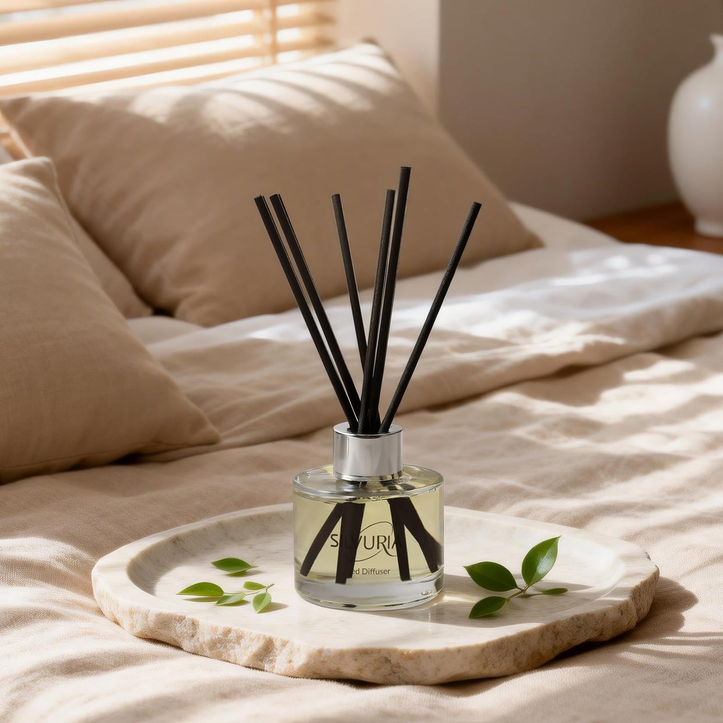 SILVURIA Reed Diffuser Set,2x100ml Bamboo Scented Oil Diffuser with 12 Reed Sticks,Long-Lasting Home & Office Fragrance for Living Room,Bedroom