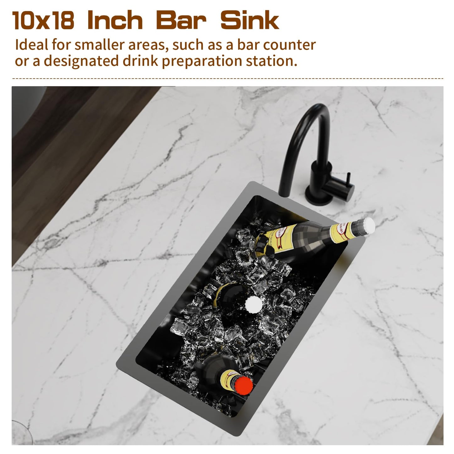Black Kitchen And Bar Sink,10x18 Inch Stainless Steel Drop In Single Bowl Undermount RV Prep Small Kitchen&Bar Sink Ideal Choice For Small Space Come With Bottom Grid,Soap Mat And Drain Assembly