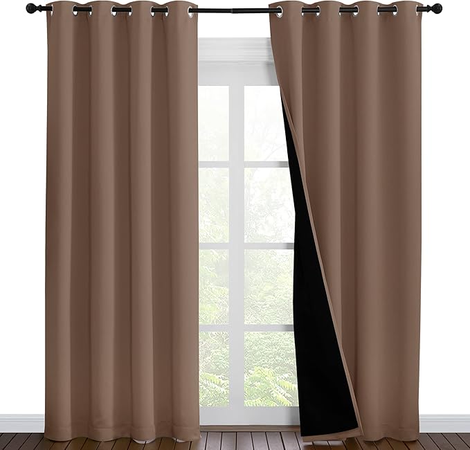 NICETOWN Warm Curtains for Winter, 100% Blackout Curtains Thermal, Noise Reduction and Privacy Curtains for Patio Door, Black Lined Blackout Drapes with Grommet Top, Cappuccino, 1 Pair, W55 x L86