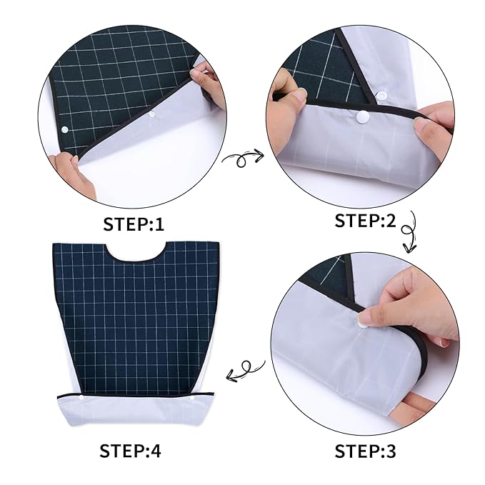 XKDOUS 2pcs Adult Bibs For Men Washable, Reusable Waterproof Large Bibs For Adult, Clothing Protector With Crumb Catcher, Blue & Black Bibs For Eating, Feeding Elderly Senior Citizens Gifts