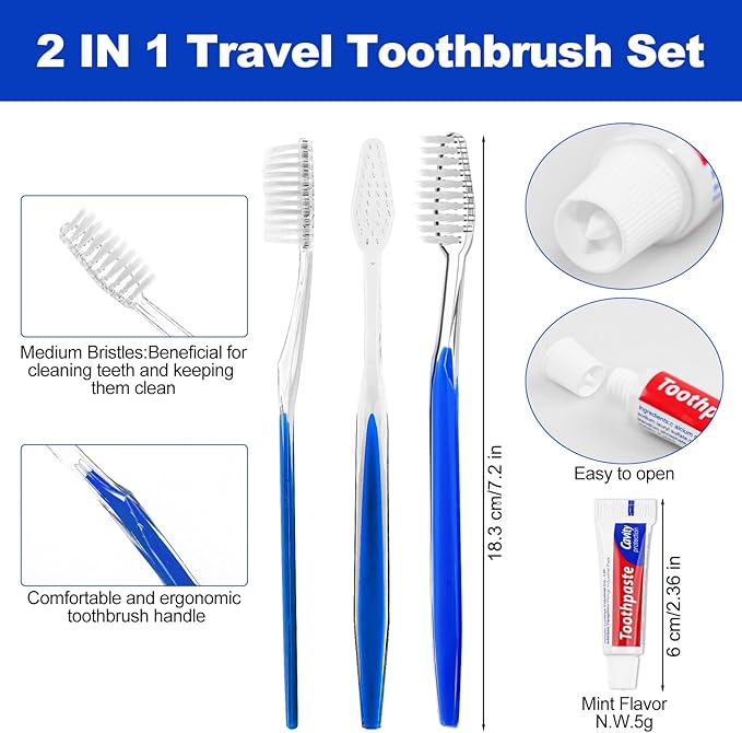 Disposable Toothbrushes with Toothpaste 200pcs (5 Colors)