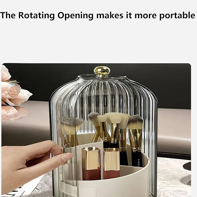 Concealed Toothbrush Holder, Makeup Brush Holder Organizer With Lid,360 Rotating Clear Dustproof Waterproof 3 Slots Bathroom Countertop Organizer,For Container Toothpaste And Toothbrush Holder (White)