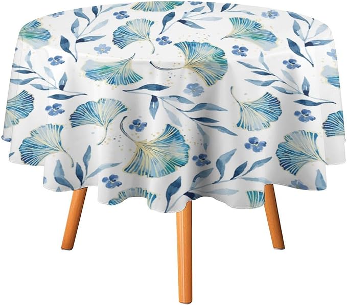 YCness Autumn Maple Leaves Tablecloth, Thanksgiving Autumn Harvest Watercolor Ginkgo Biloba Leaves Table Cover for Party Picnic Dinner Decor 50x50 Inch Round