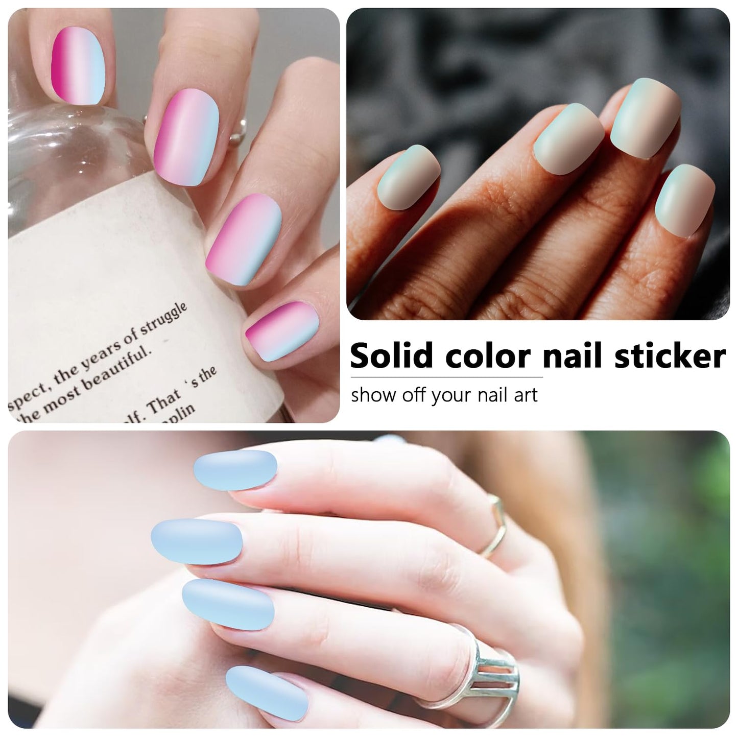 WOKOTO 20 Sheets 280 Pieces 3D Solid Gradient Cat Eye Nail Polish Strips, Gel Nail Stickers Full Wraps Press On Nails for Women Nail Art Gel Stickers Wraps Stick On Nails Polish Stickers
