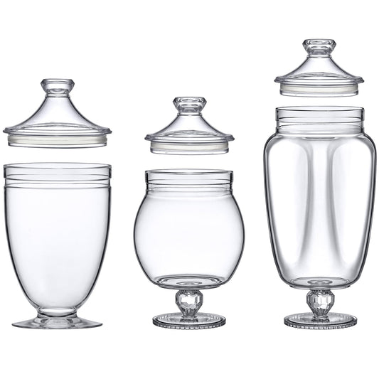 Amazing Abby - Admire - Plastic Apothecary Jars (3-Piece Set, 60/46/40 oz) (NOT Glass), Acrylic Jars with Lids, Bathroom Canisters, Candy Buffet, Wedding Display, BPA-Free and Shatter-Proof