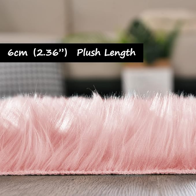 Goolela Pink Area Rug 6x9 Fluffy Fuzzy Furry Sheepskin Rug for Girls Bedroom Faux Fur Shag Carpet Soft Plush Rectangle
