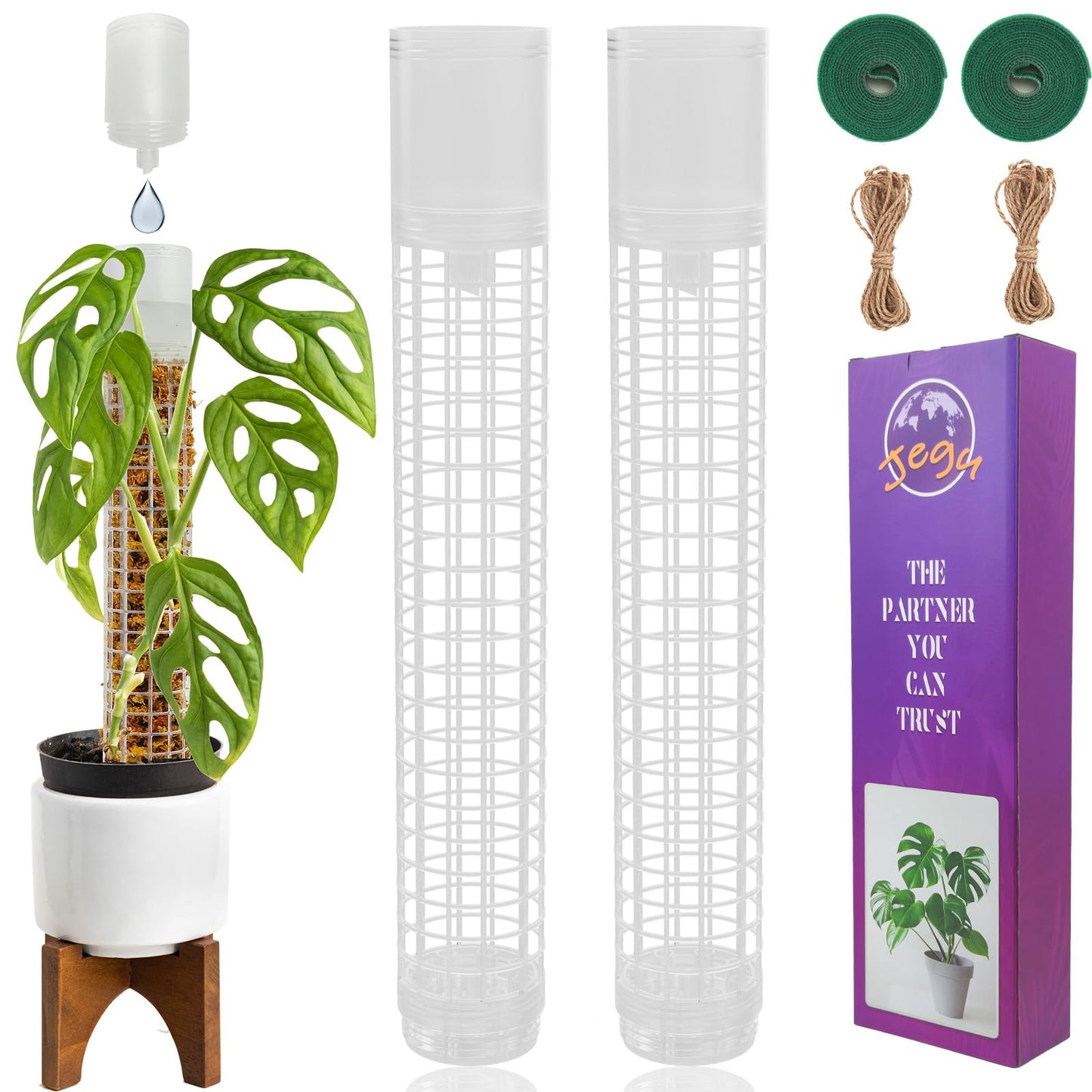 JEGU Self-Watering Moss Pole for Monstera Plant Support, 18.8 Inch Stackable Plastic Moss Pole for Climbing Plants. (2PACK-Lagre)