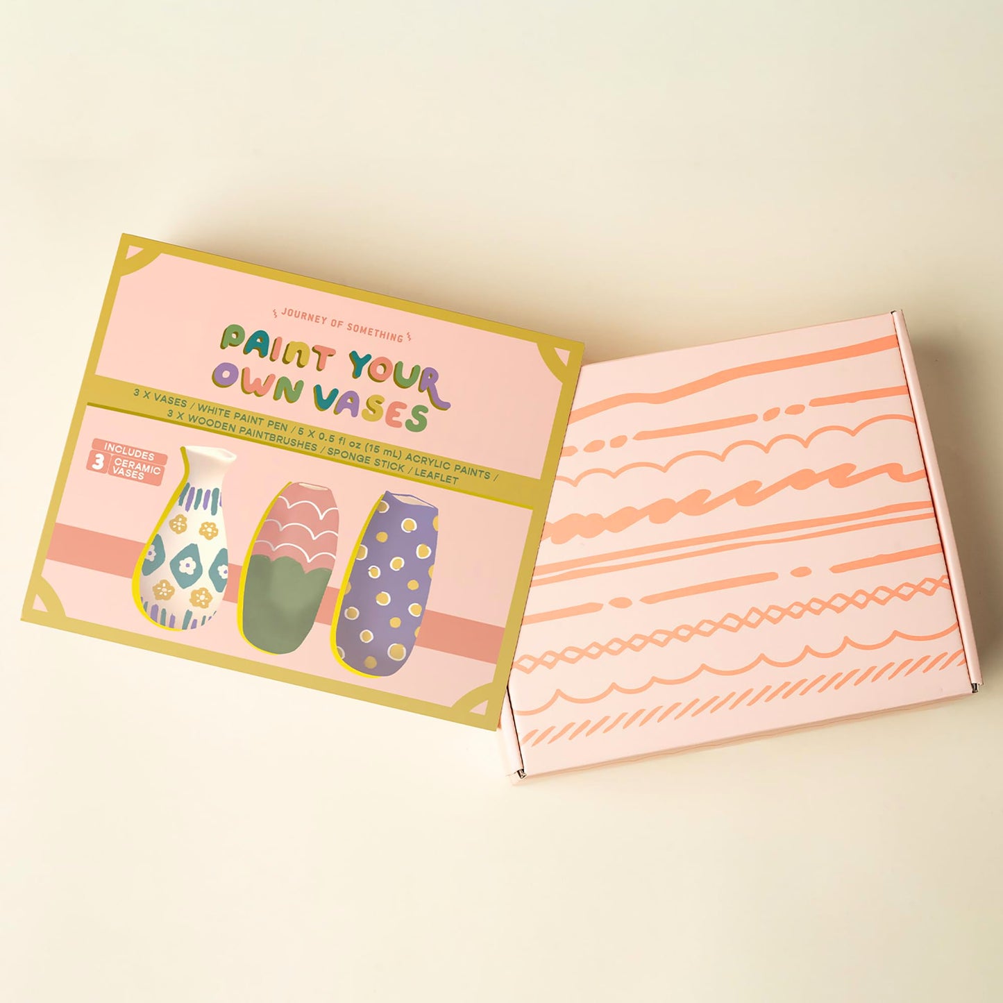 Journey of Something: Paint Your Own Vases - DIY Painting Kit, 3 White Ceramic Vases, Acrylics-Brushes-Pen-Leaflet, Art Kit, Adults Craft Activity