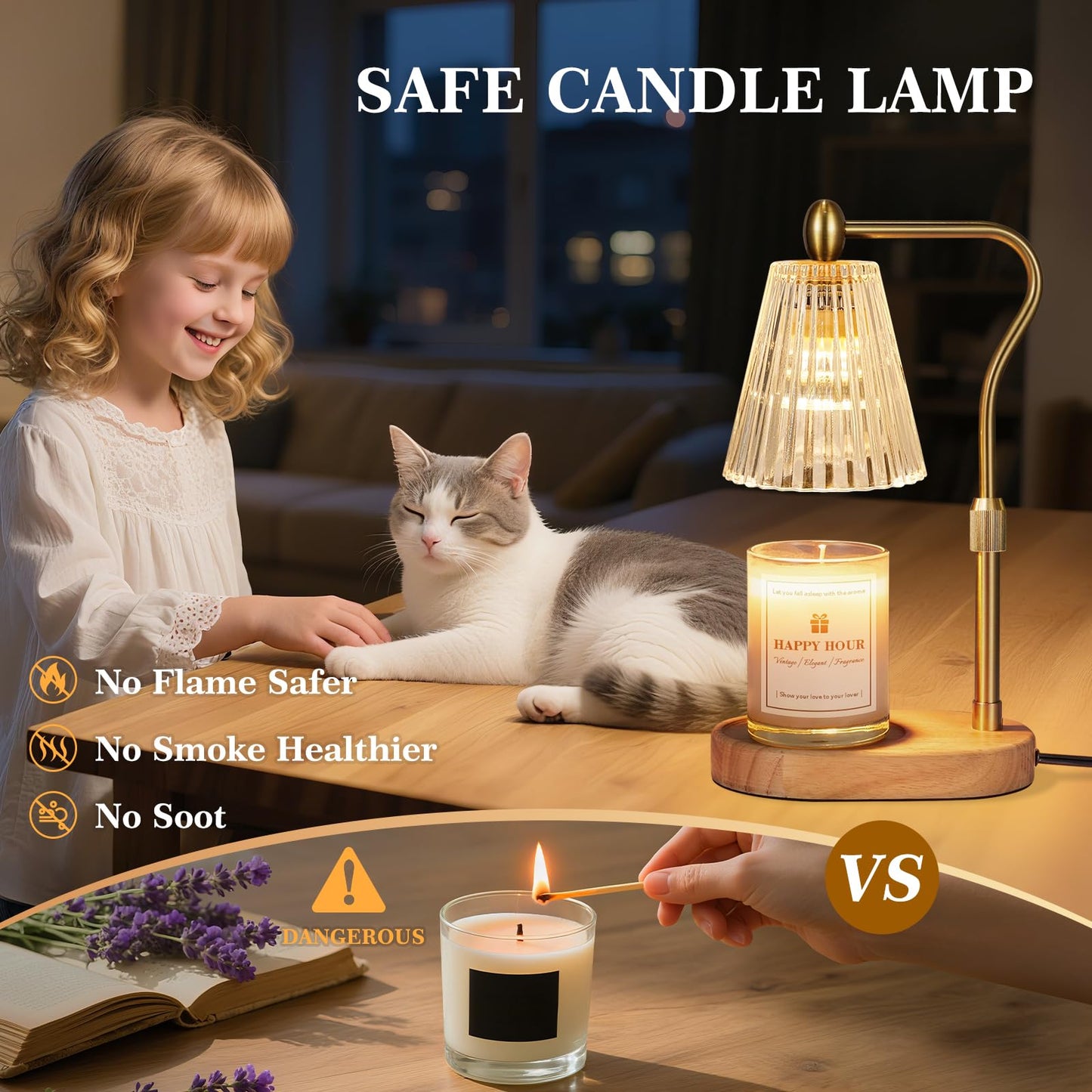 Imenlox Candle Warmer Lamp, with Timer and Dimmer, Adjustable Height, Mother' s Day Gifts for Mom, Birthday Gifts for Women, House Warming Gifts Room Decor, Wax Warmer for Jar Candles(Amber)
